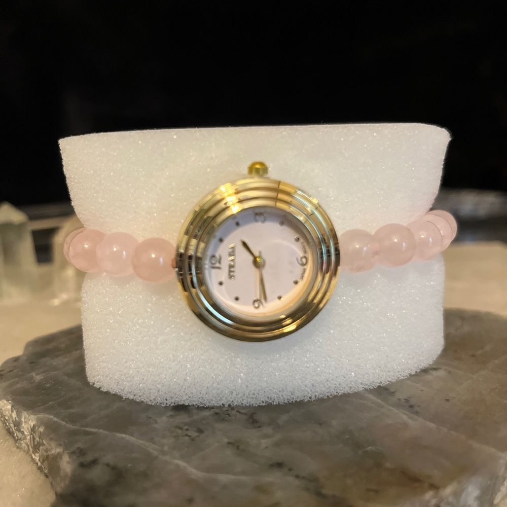 Luxury Galilea Rose Quartz Crystal Wristwatch Bracelet